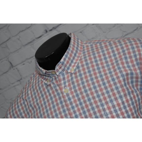 J Crew Dress Shirt Button Up Mens Size XL Tailored Fit Red Blue Plaid Cotton - Picture 1 of 6